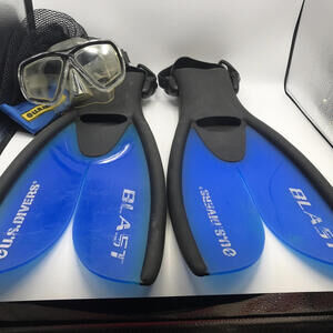 US Divers Blast Adult Snorkeling Set with Fin Flippers, Mask, Size M 6.5-9.5
